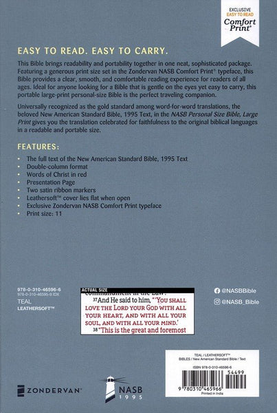 NASB Large Print Personal Size Bible, Leathersoft, Teal