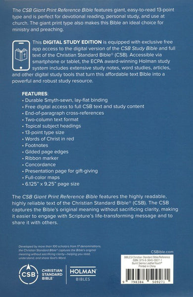 CSB Giant Print Reference Bible, Digital Study Edition, Leathertouch, Burnt Sienna