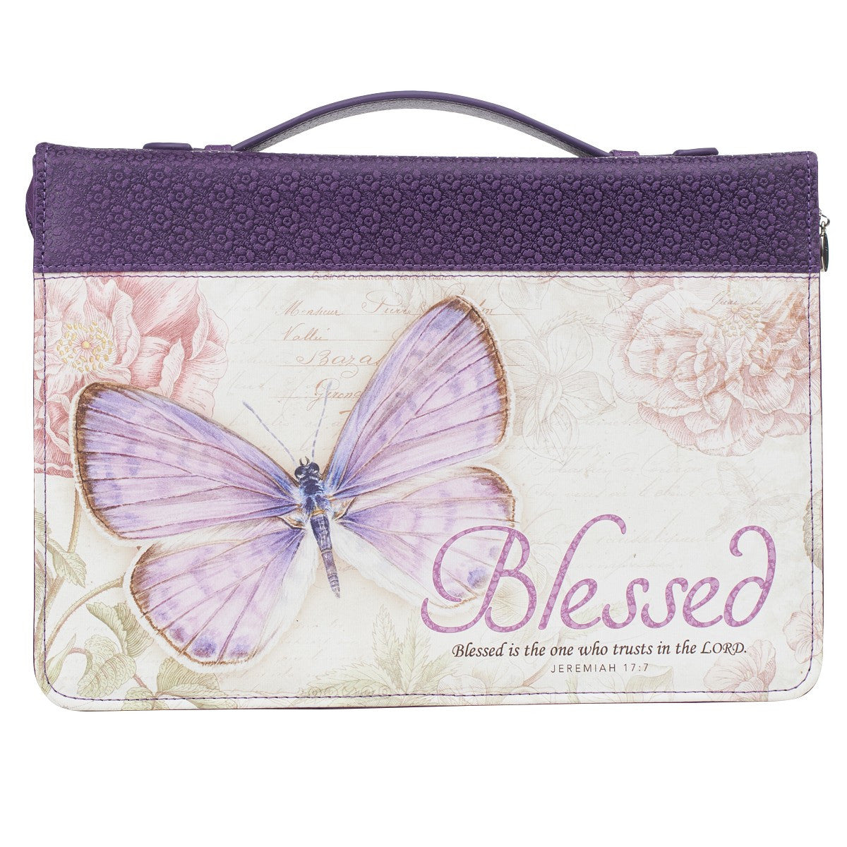 Blessed Purple Butterfly Blessings Faux Leather Fashion Bible Cover - Jeremiah 17:7