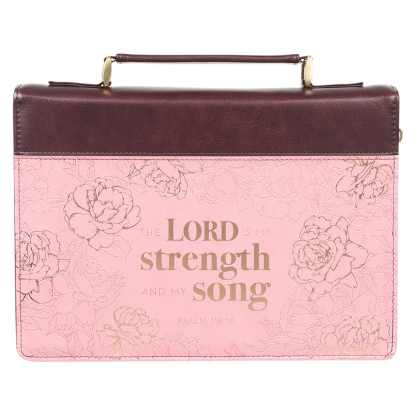 My Strength and My Song Pink Rose Faux Leather Fashion Bible Cover – Psalm 118:14 - Large