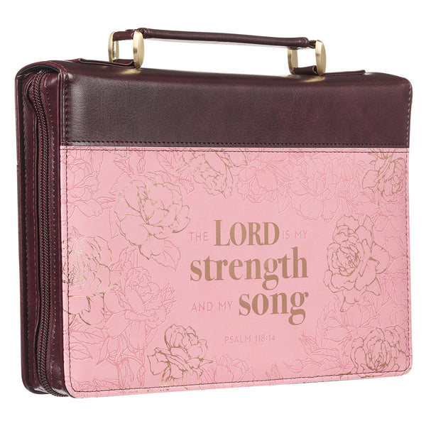 My Strength and My Song Pink Rose Faux Leather Fashion Bible Cover – Psalm 118:14 - Large