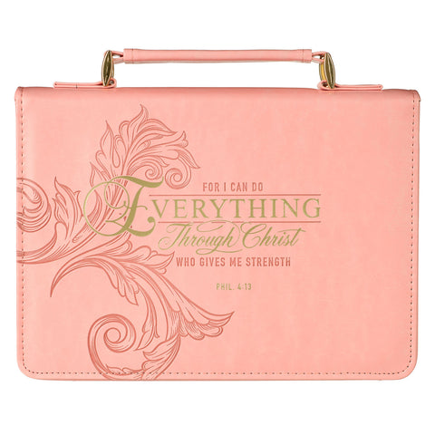 Through Christ Fluted Iris Pink Faux Leather Fashion Bible Cover - Philippians 4:13 - Large