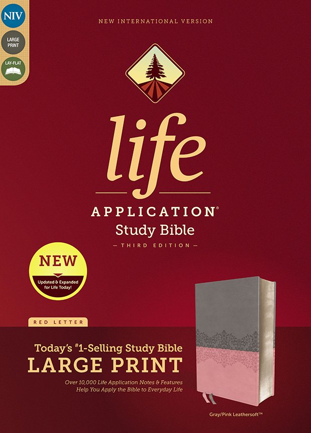 NIV Life Application Study Bible Large Print, Third Edition, Leathersoft, Gray/Pink