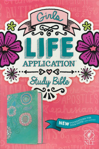 NLT Girls Life Application Study Bible, Teal/Pink with Flowers