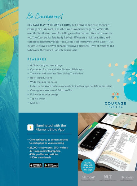 NLT Courage For Life Study Bible for Women, Filament-Enabled Edition, Brushed Aqua Blue