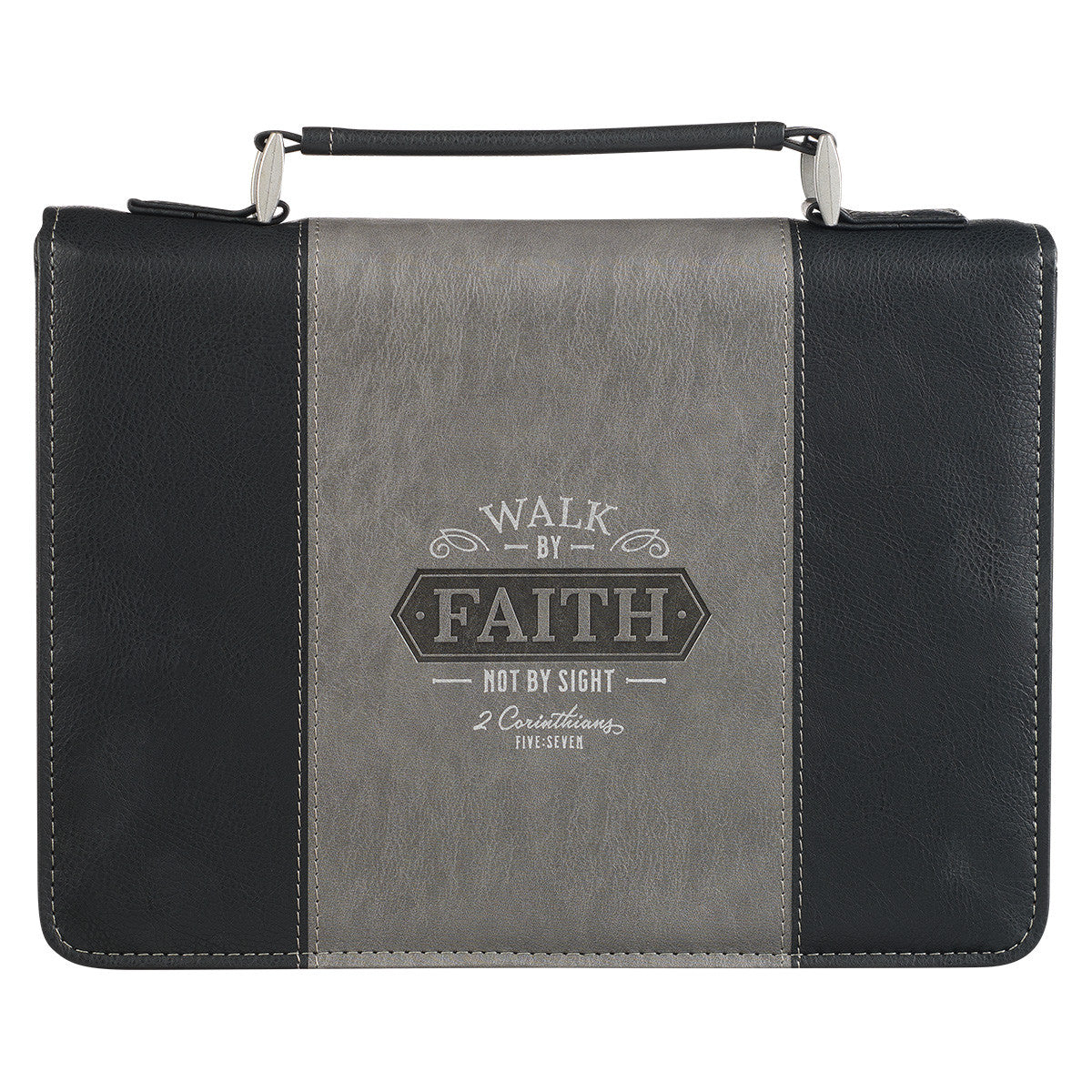 Walk by Faith Black and Gray Faux Leather Classic Bible Cover - 2 Corinthians 5:7