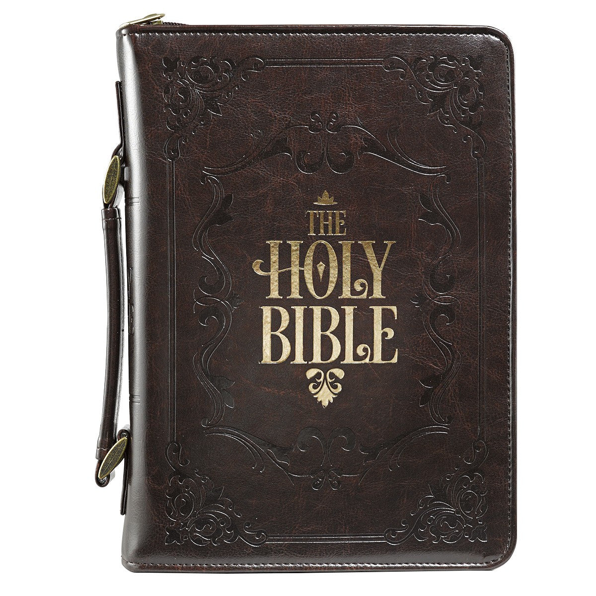 The Holy Bible Dark Brown Faux Leather Classic Bible Cover - Large