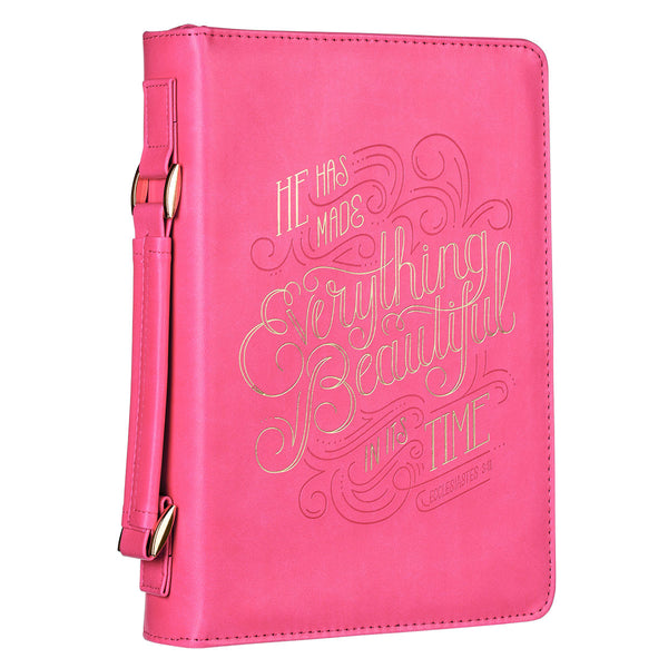 He Has Made Everything Beautiful Pink Faux Leather Fashion Bible Cover - Ecclesiastes 3:11 - Large
