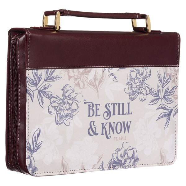 Be Still and Know Neutral Florals Faux Leather Fashion Bible Cover – Psalm 46:10