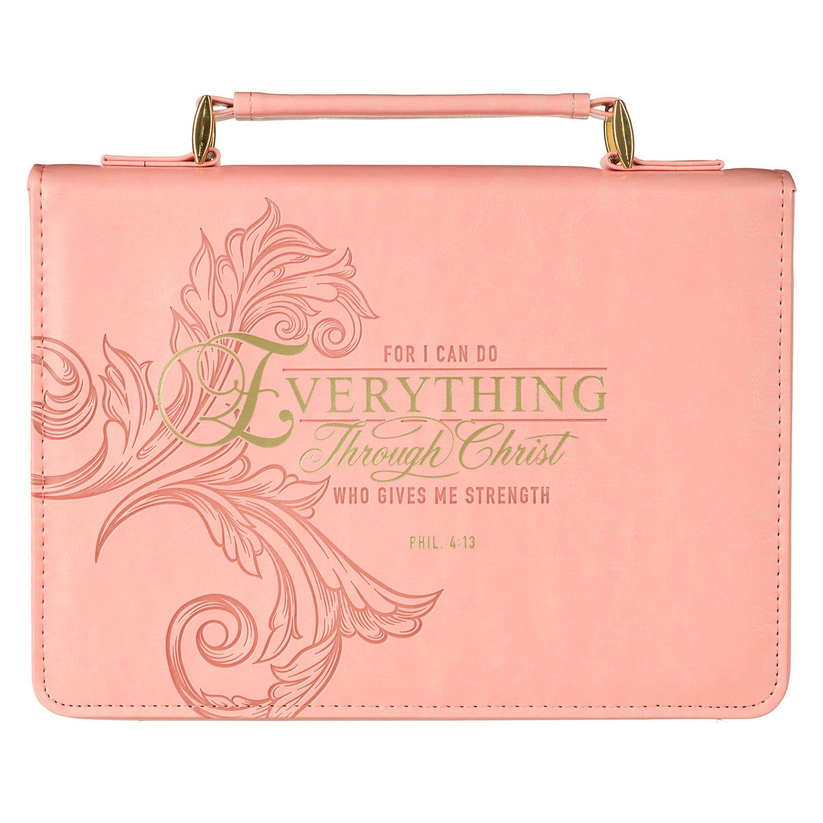 Through Christ Fluted Iris Pink Faux Leather Fashion Bible Cover - Philippians 4:13 - Large
